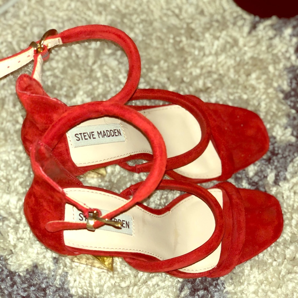Steve Madden red and gold heeled sandals